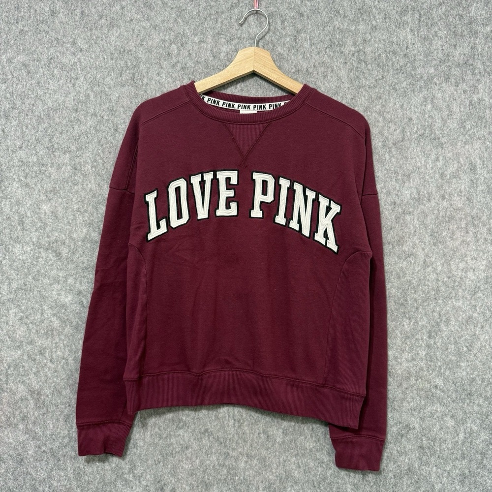 Victoria's Secret PINK Love Pink Crewneck Sweatshirt Burgundy Women's XS